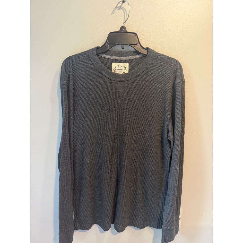 St Johns Bay Mens Large Charcoal Gray Waffle Knit Thermal Long Sleeve Shirt L